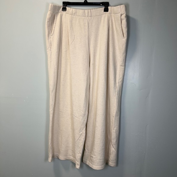 aerie Pants - Aerie Wide Leg Sweatpants Cream Heather High Waisted Fleece Lounge Pants XXL NWT